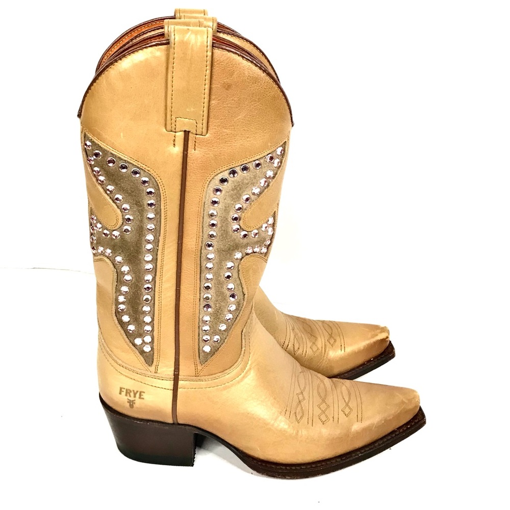 FRYE Cowboy Boots Leather Pink Rhinestone Western - Picture 3 of 14